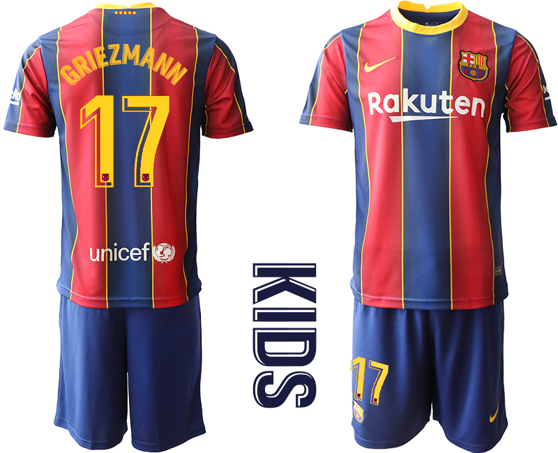 Youth 2020-2021 club Barcelona home #17 red Soccer Jerseys